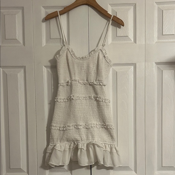 White Ruffled Mini Dress - Picture 1 of 7